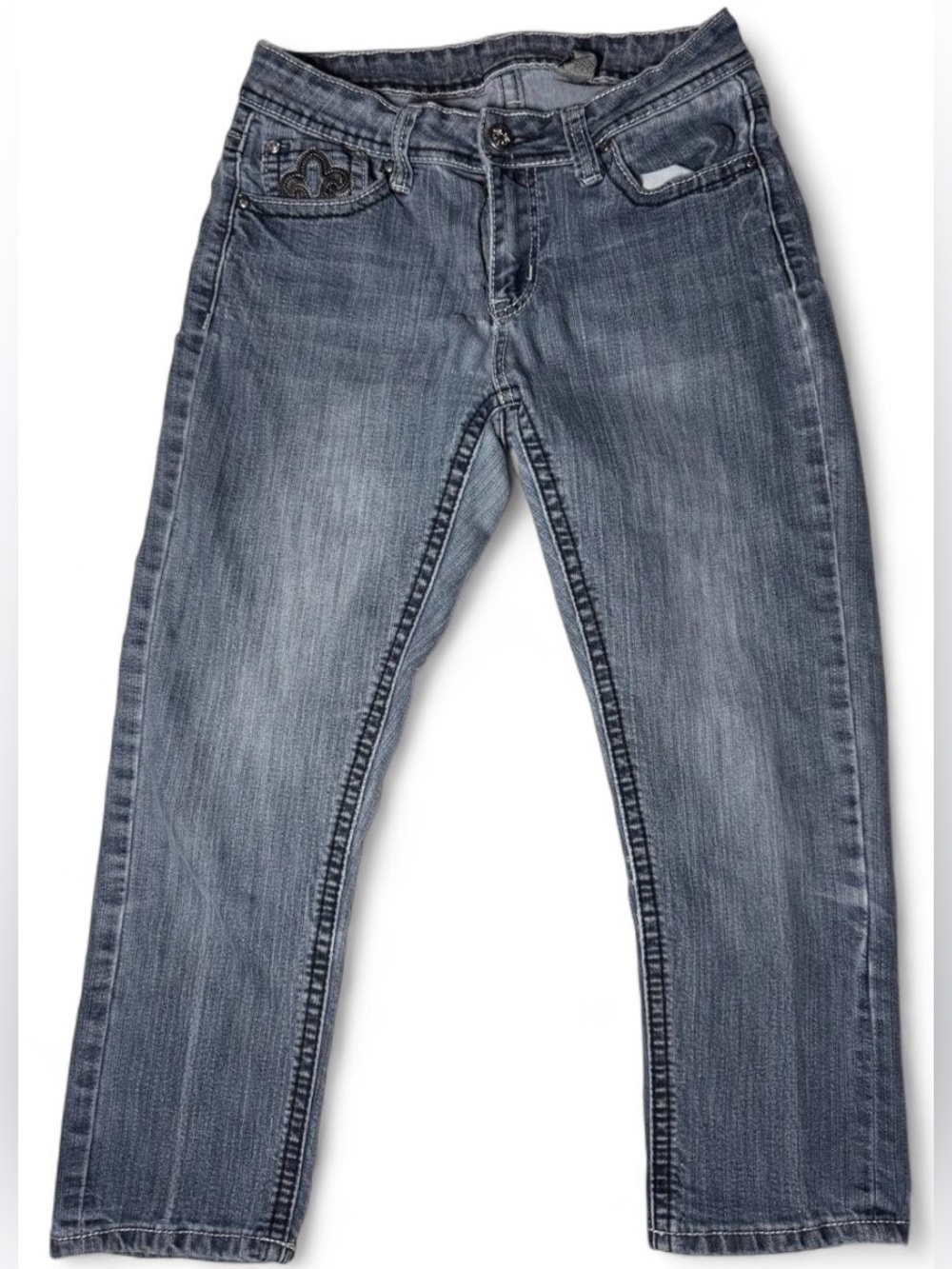 ND Weekend Embellished Capri Jeans Y2K Low Rise Denim Rhinestone Embroidered - 6